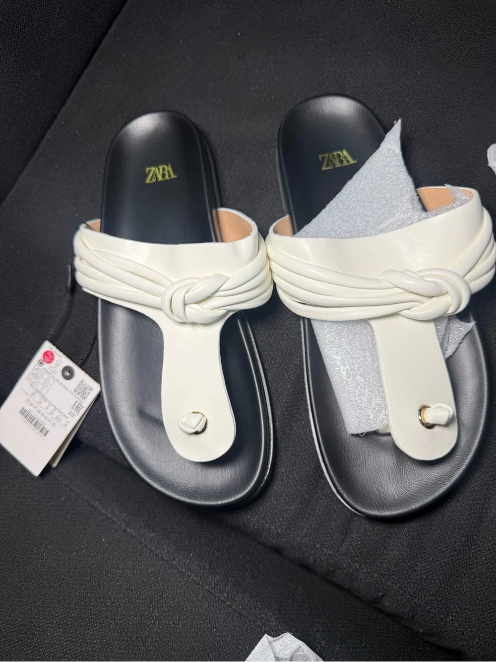 ZARA White Knotted Toe-Post Slide Sandals